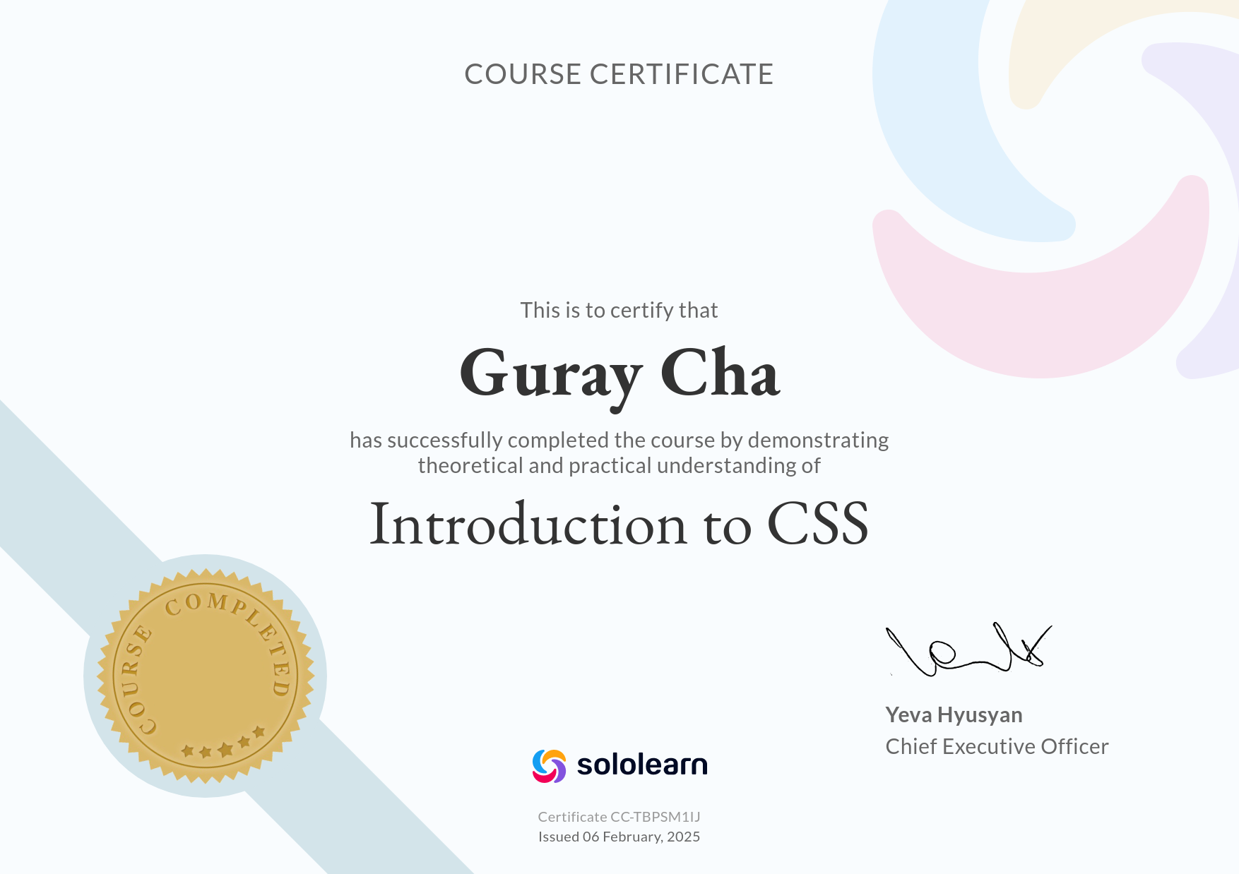 Sololearn CSS Certificate