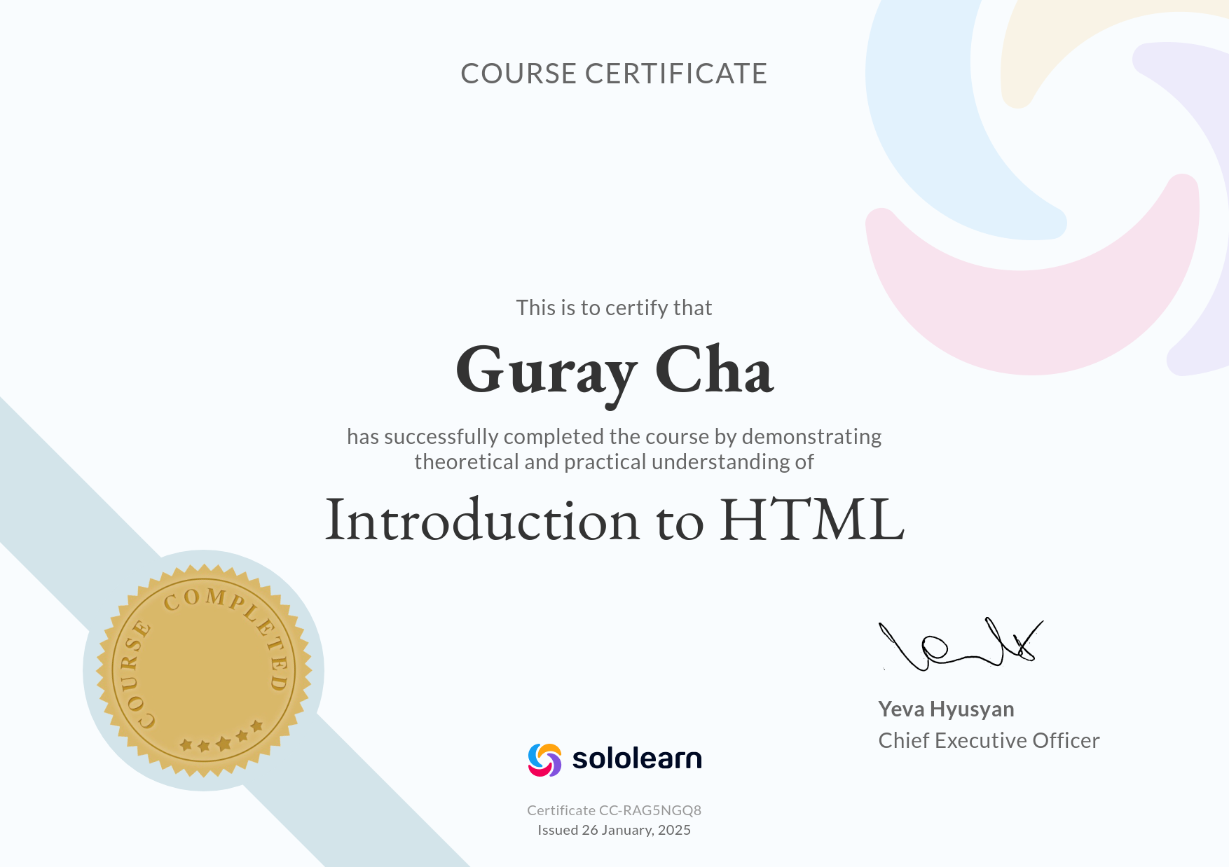 Sololearn HTML Certificate